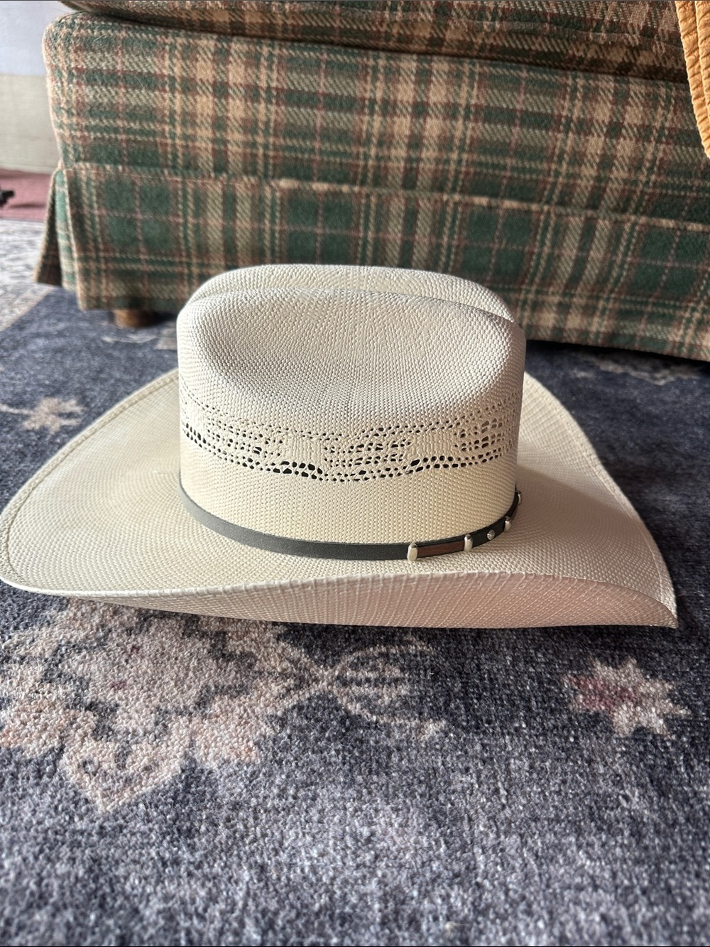 women’s  Straw Western Hat - Natural with Gray Band